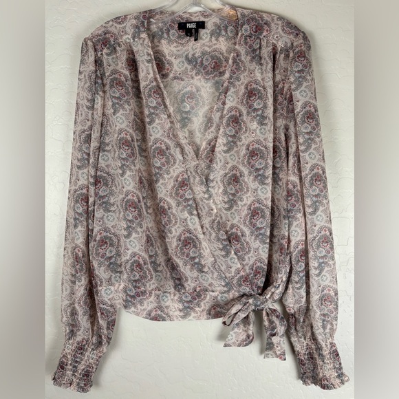 PAIGE Tops - Paige Margherita Sheer Blouse Tie Waist Faux Wrap Boho Floral XL 1294